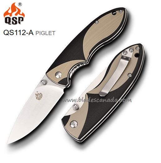 QSP Piglet Folding Knife, 14C28N Sandvik, G10 Sand/Black, QS112-A